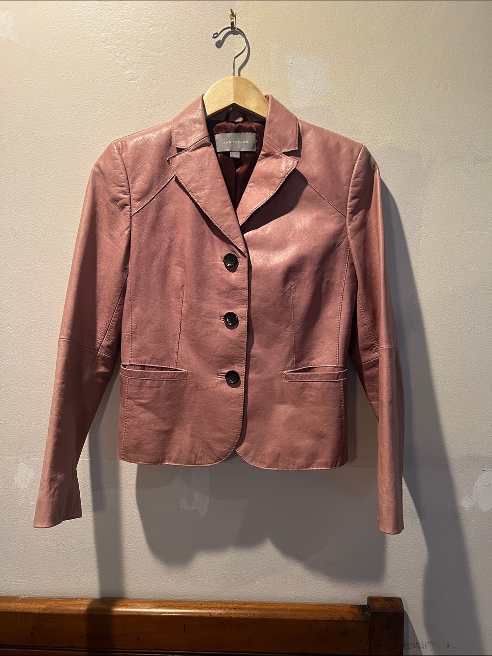 TAnne Taylor Women's Dusty Rose Pink Mauve Leather Blazer Jacket